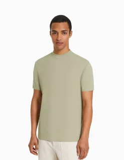 BERSHKA T-shirt à manches courtes et col montant Vert Flash Sale