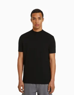 BERSHKA T-shirt à manches courtes et col montant Noir Discount