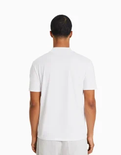 BERSHKA T-shirt à manches courtes et col montant Blanc Hot