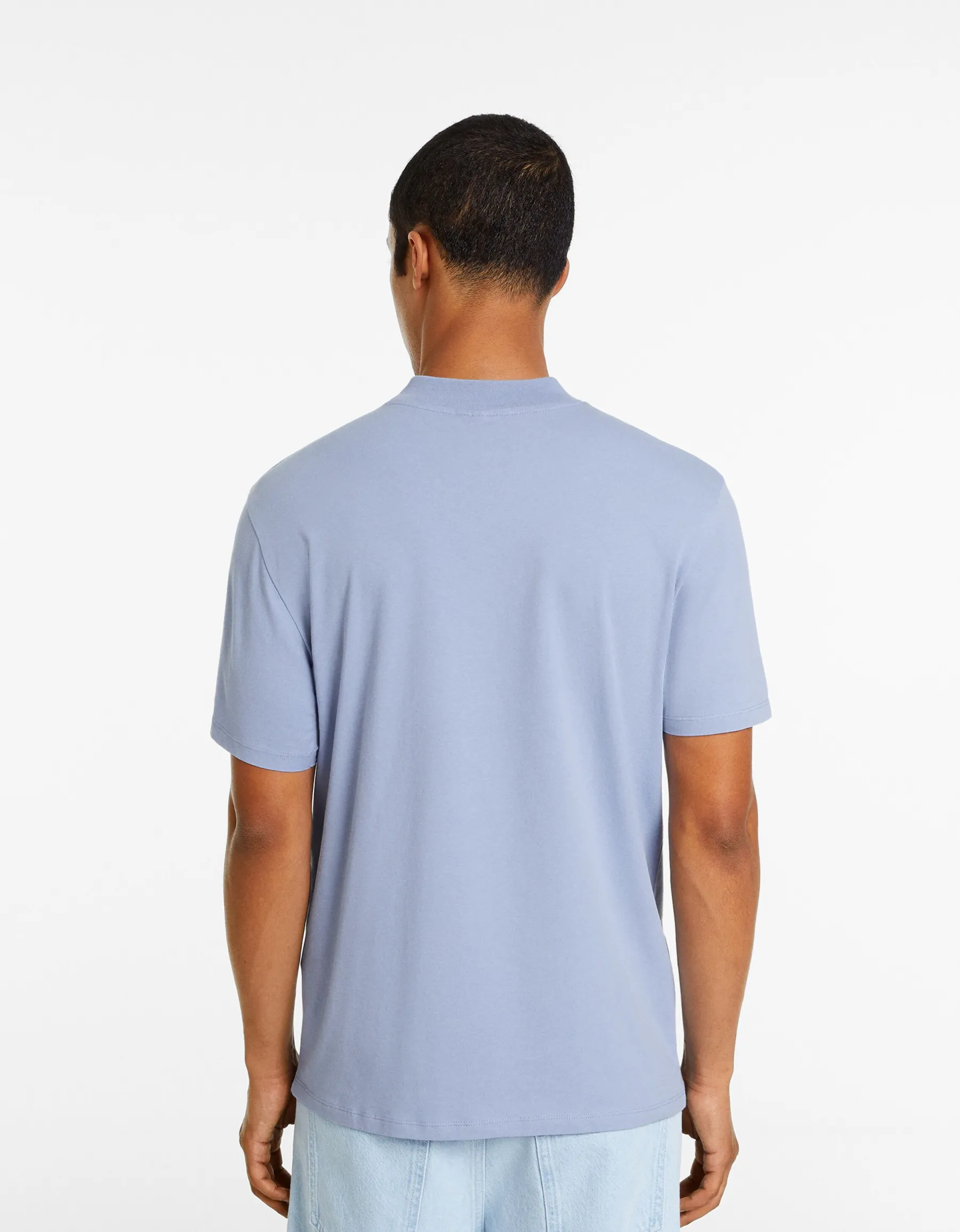 BERSHKA T-shirt à manches courtes et col montant Bleu New