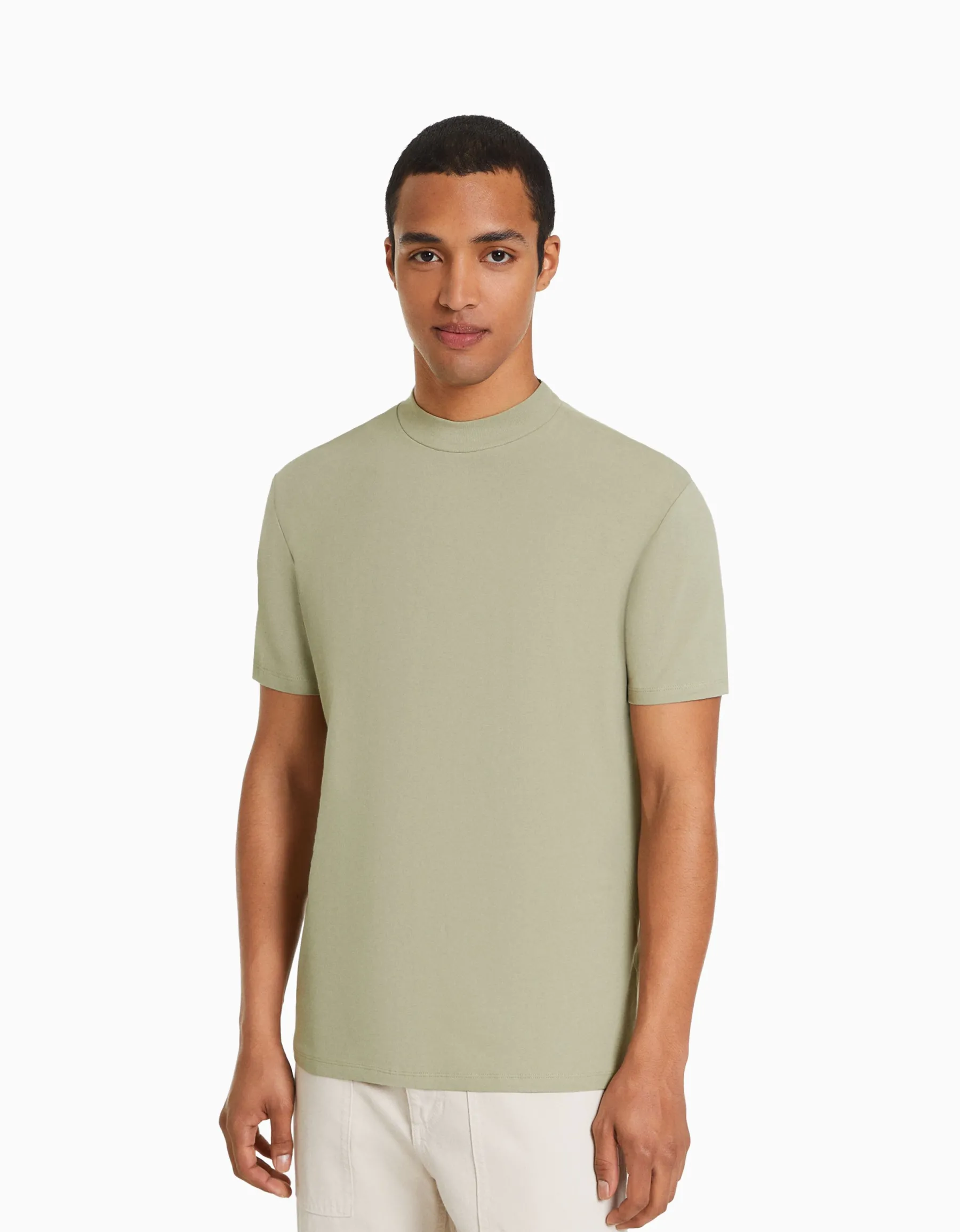 BERSHKA T-shirt à manches courtes et col montant Vert Cheap