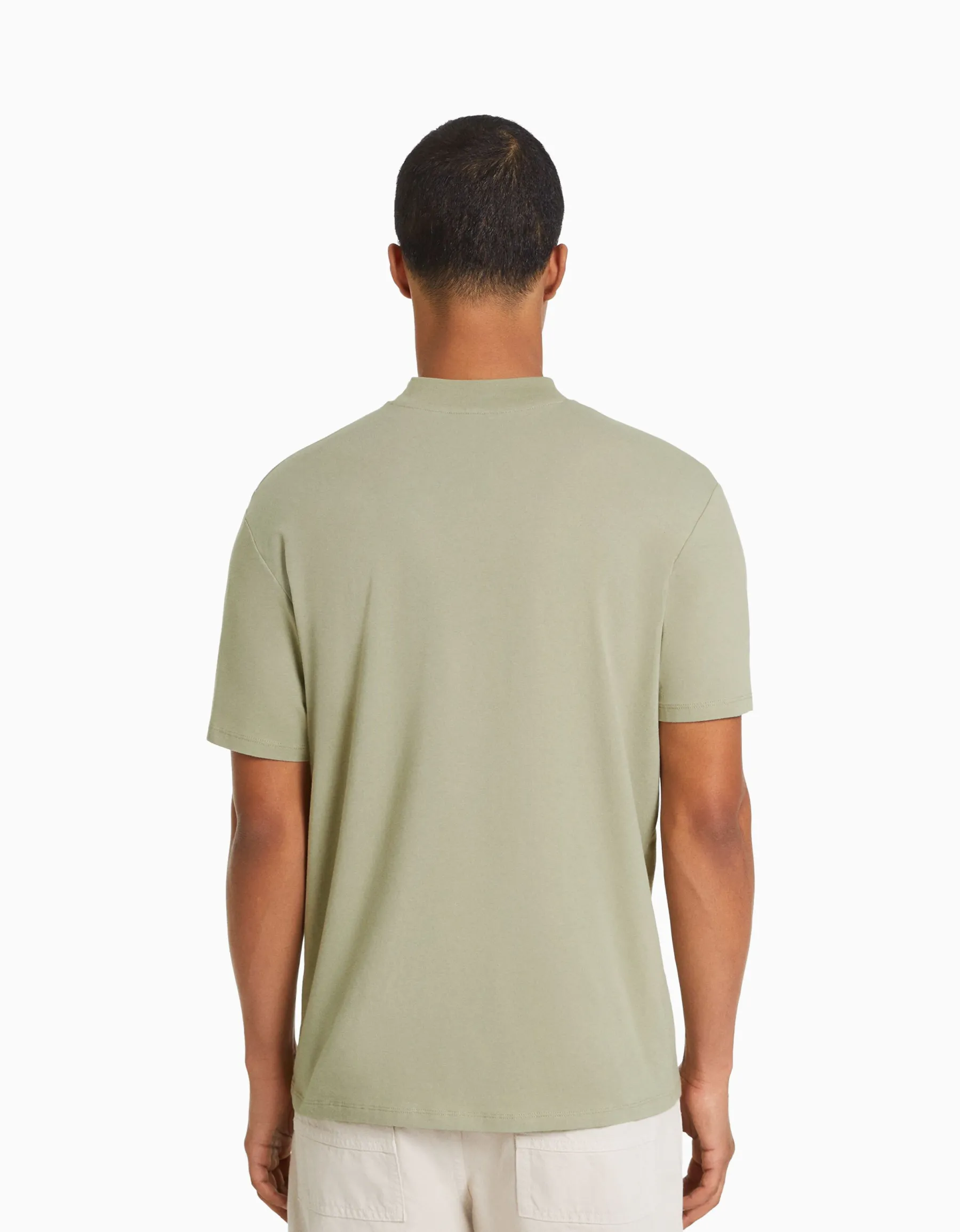 BERSHKA T-shirt à manches courtes et col montant Vert Cheap