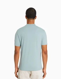BERSHKA T-shirt à manches courtes et col montant Bleu turquoise Sale