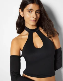 BERSHKA T-shirt à manches longues cut out Noir Discount