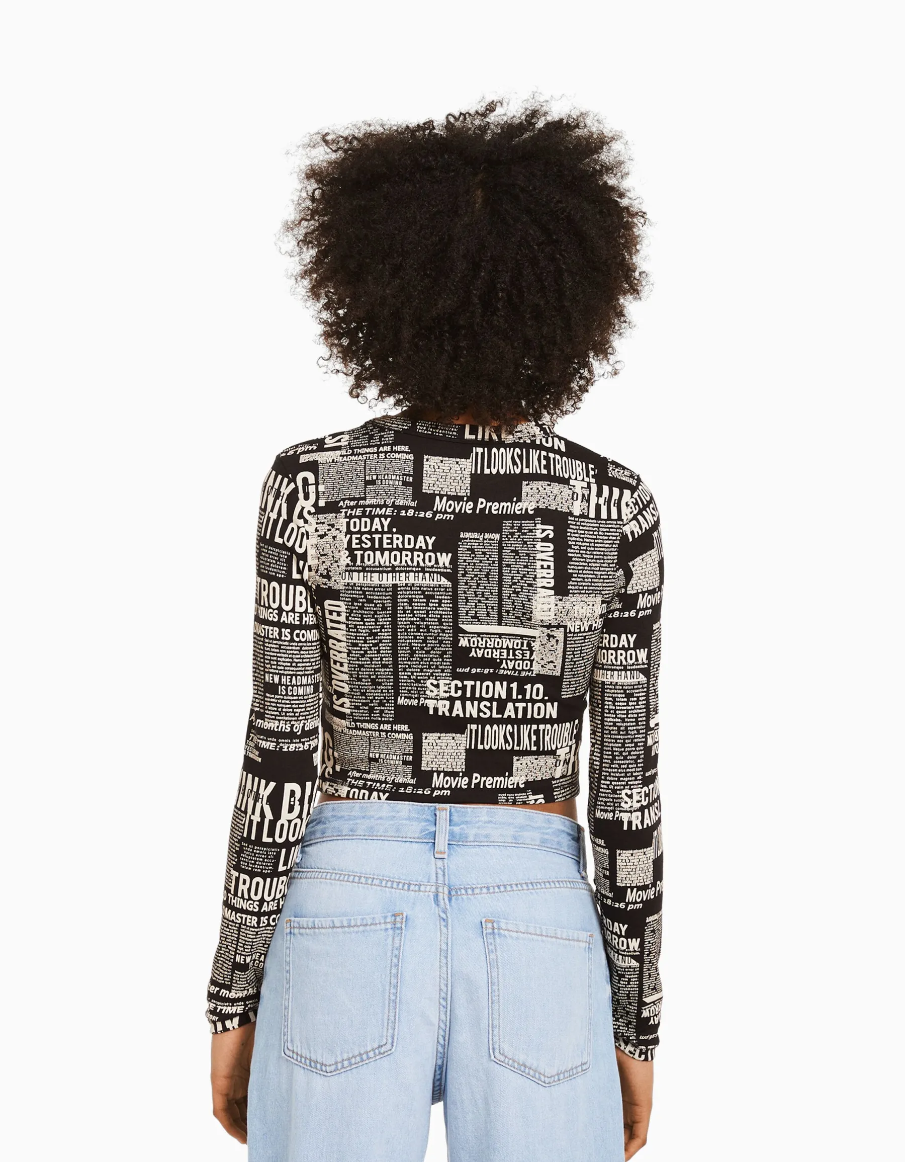BERSHKA T-shirt à manches longues imprimé Rouge Outlet