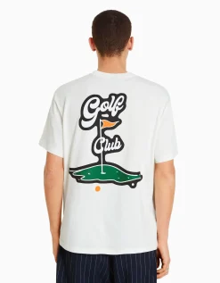 BERSHKA T-shirt boxy manches courtes Blanc cassé Shop