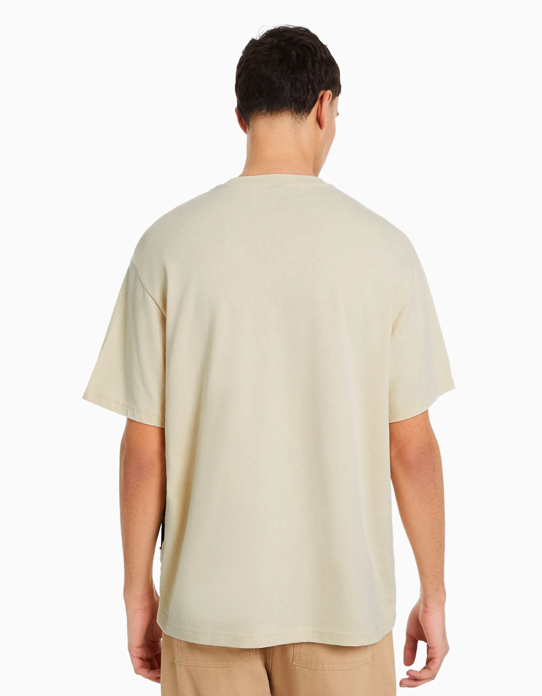 BERSHKA T-shirt boxy manches courtes imprimé Camel Cheap