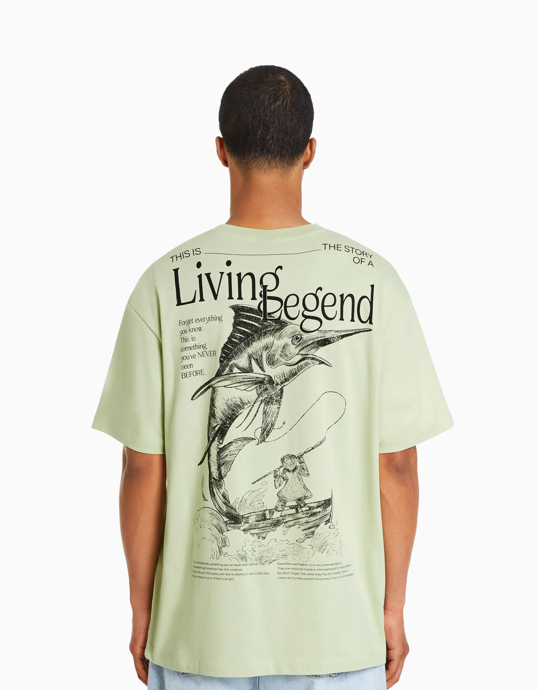BERSHKA T-shirt boxy manches courtes imprimé Vert Store