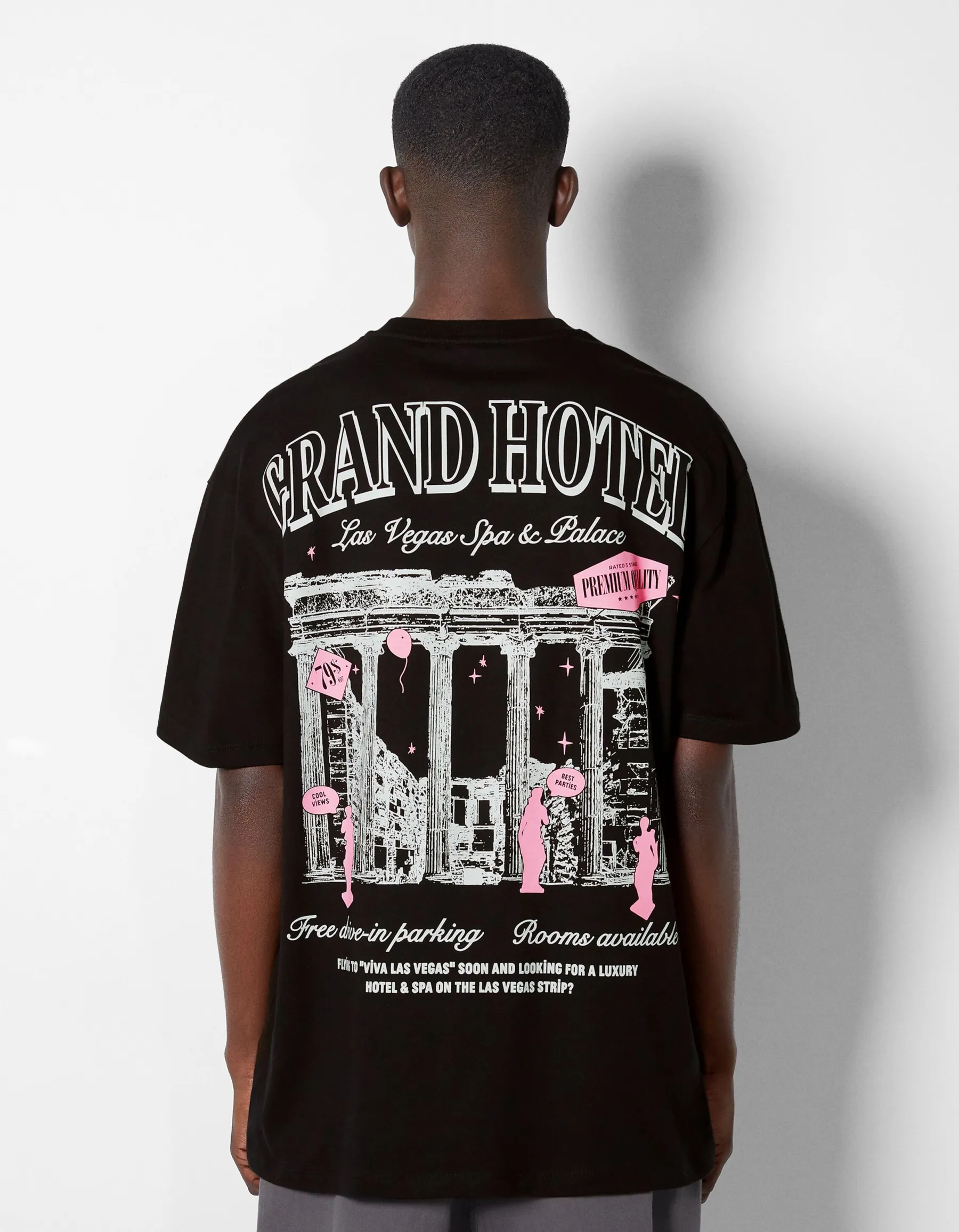 BERSHKA T-shirt boxy manches courtes imprimé Blanc Flash Sale