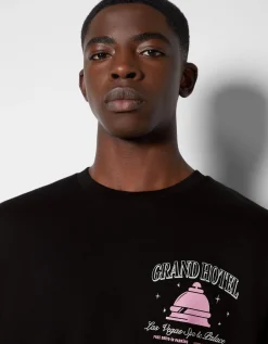 BERSHKA T-shirt boxy manches courtes imprimé Blanc Flash Sale