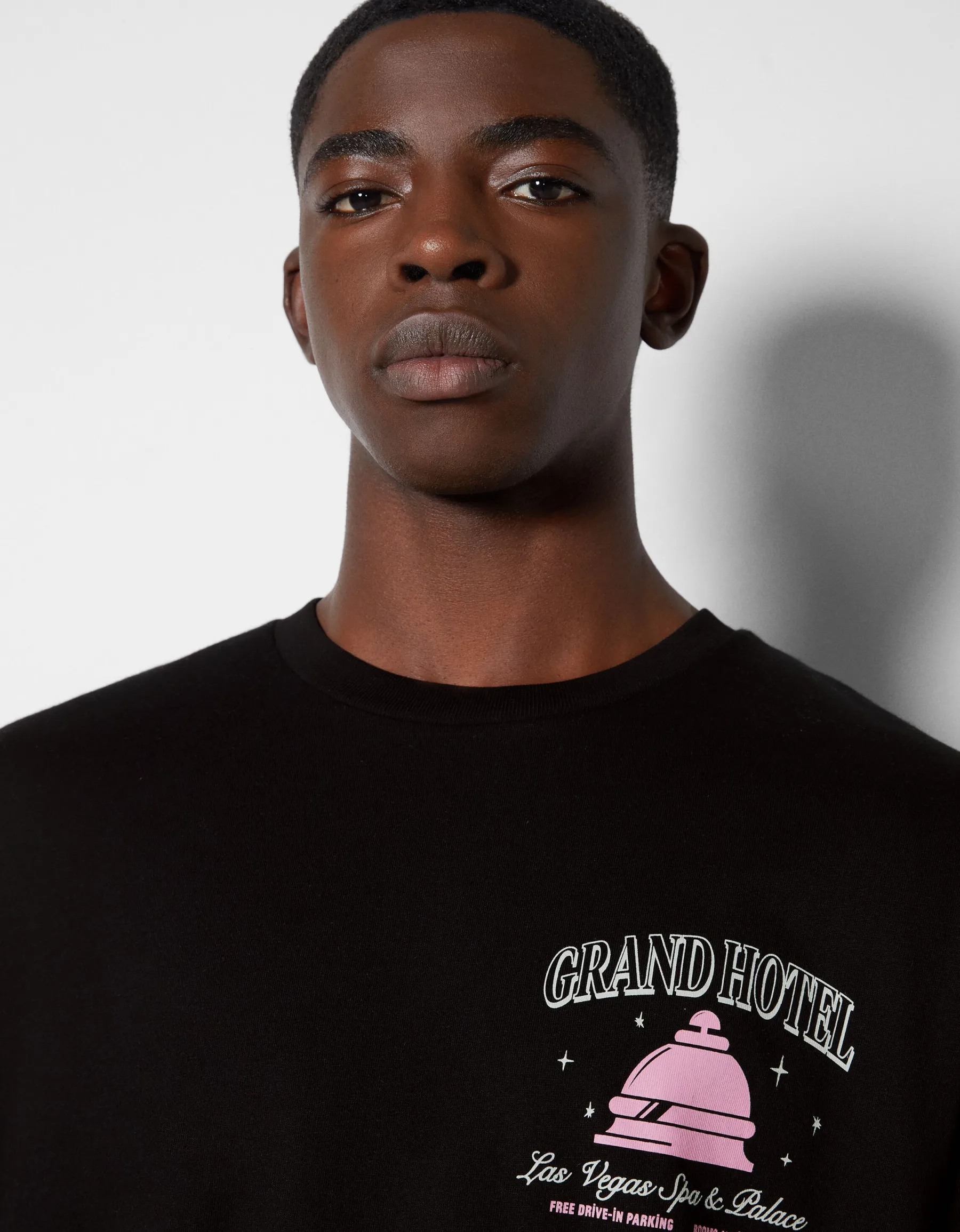 BERSHKA T-shirt boxy manches courtes imprimé Blanc Flash Sale