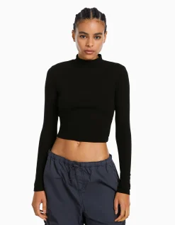 BERSHKA T-shirt col roulé manches longues Blanc cassé Shop