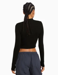 BERSHKA T-shirt col roulé manches longues Blanc cassé Shop