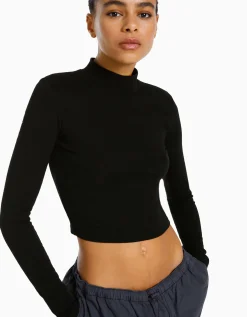 BERSHKA T-shirt col roulé manches longues Blanc cassé Shop