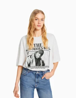 BERSHKA T-shirt manches courtes boxy fit The Notorious B.I.G. Blanc Online