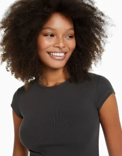 BERSHKA T-shirt manches courtes bord côte Gris Sale
