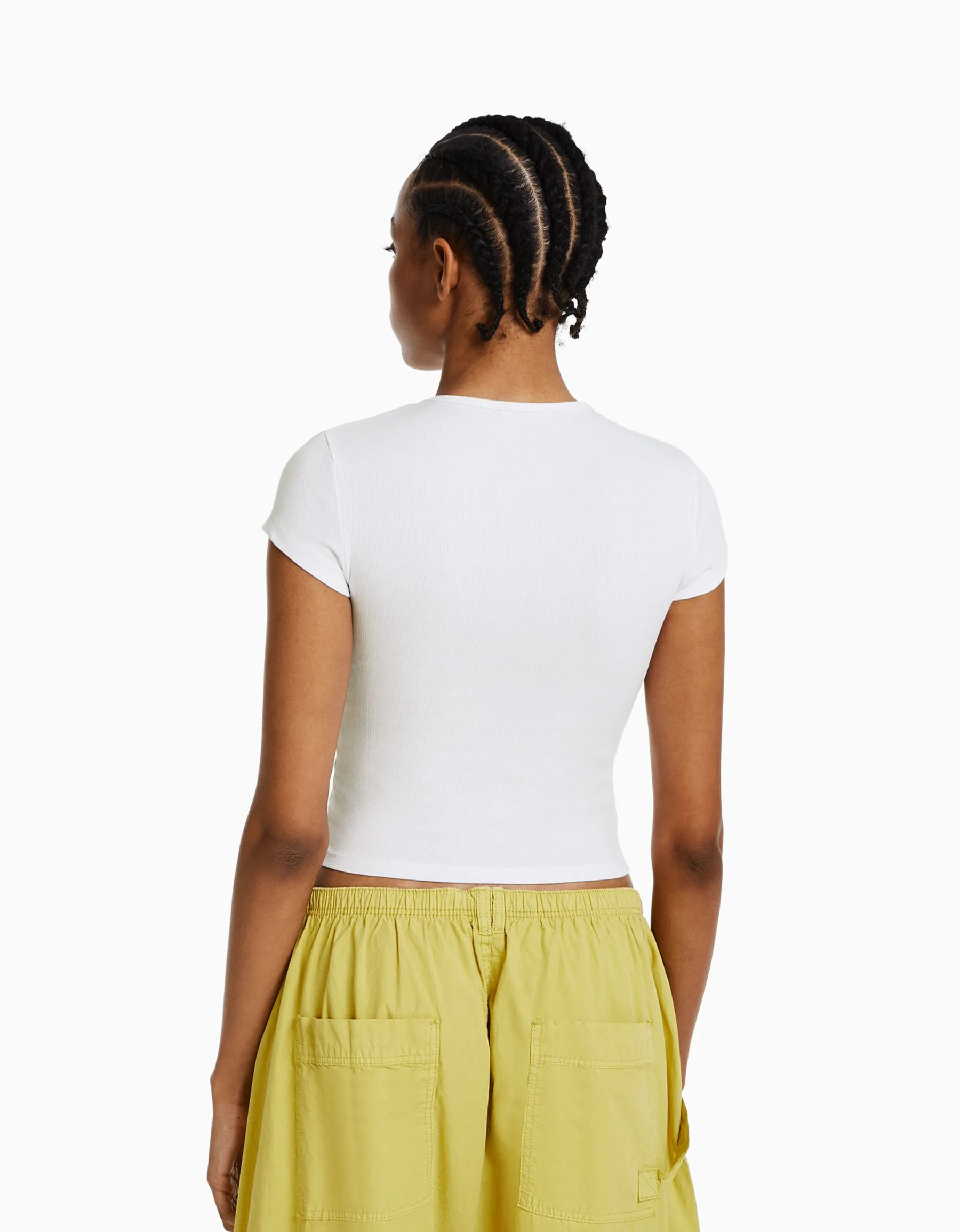 BERSHKA T-shirt manches courtes bord côte Blanc cassé Shop