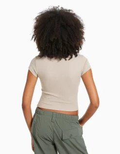 BERSHKA T-shirt manches courtes bord côte Sable Store