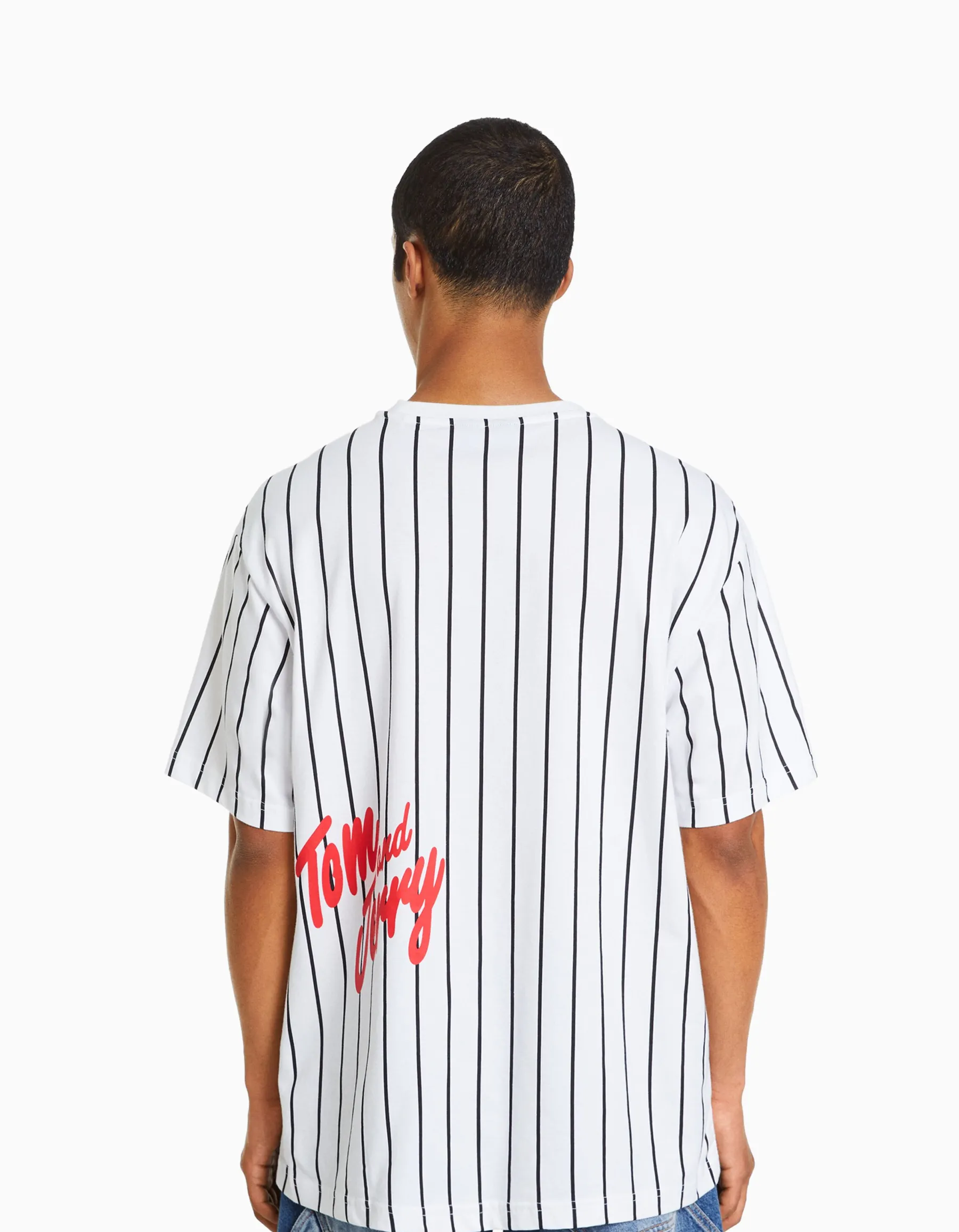 BERSHKA T-shirt manches courtes boxy fit imprimé Tom & Jerry Blanc Outlet