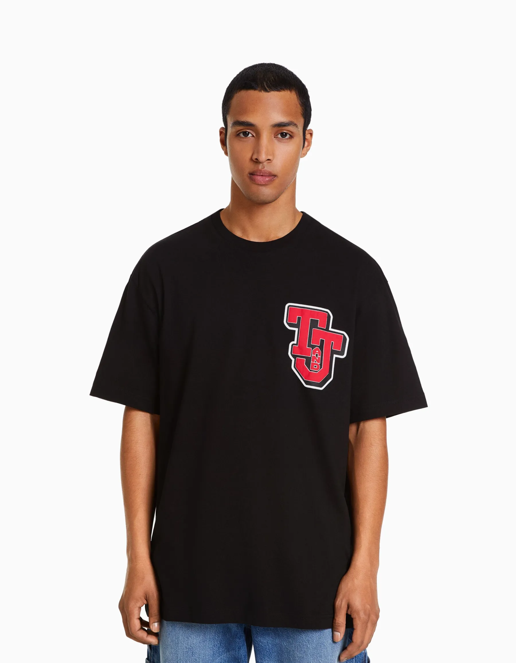 BERSHKA T-shirt manches courtes boxy fit imprimé Tom & Jerry Noir Shop