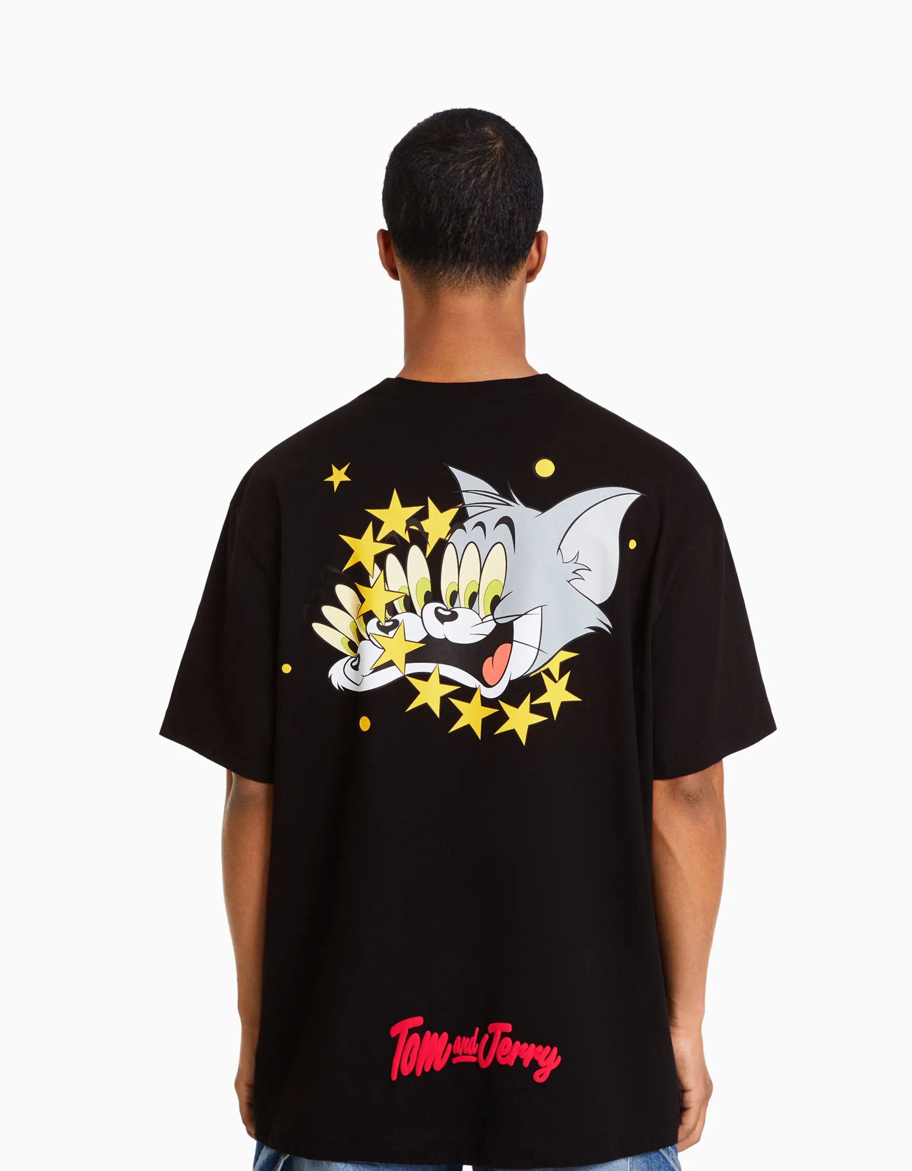 BERSHKA T-shirt manches courtes boxy fit imprimé Tom & Jerry Noir Shop