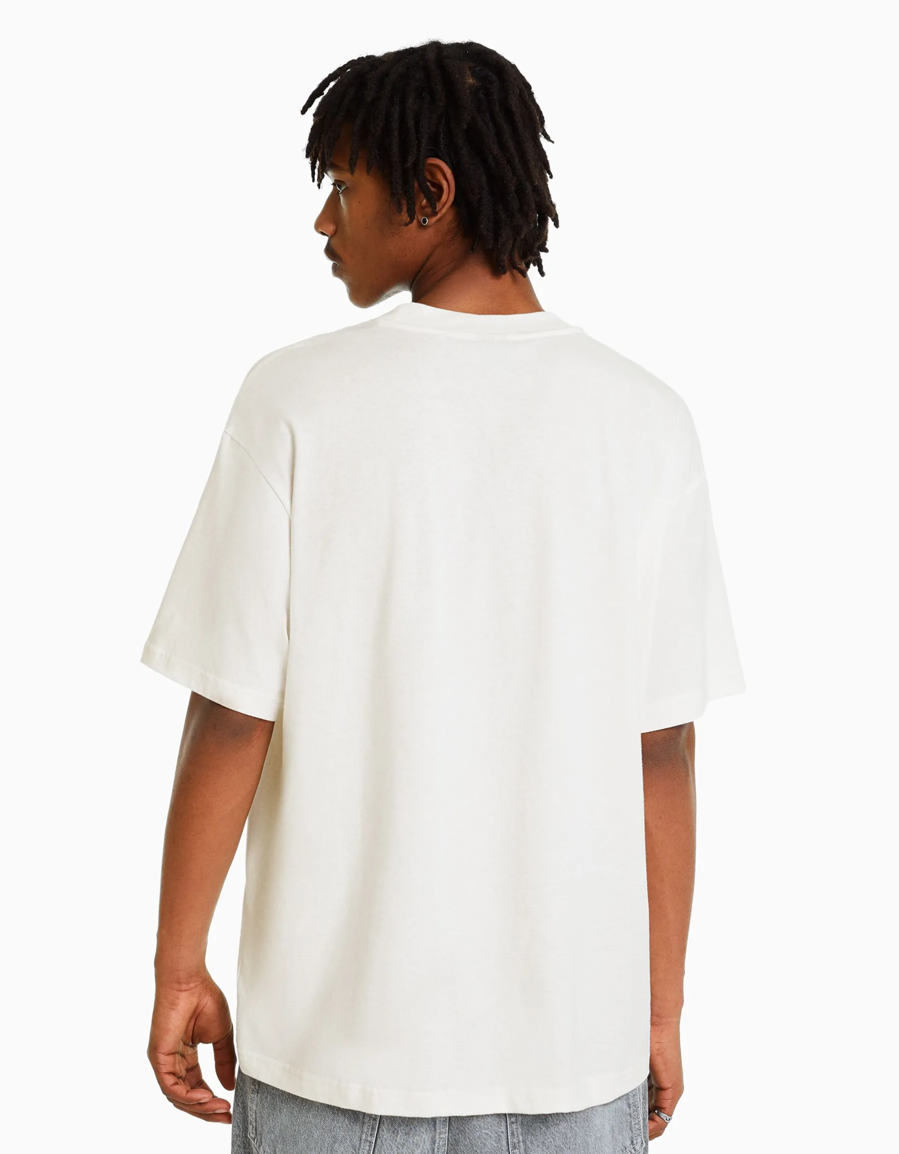 BERSHKA T-shirt manches courtes boxy fit poche Blanc Store