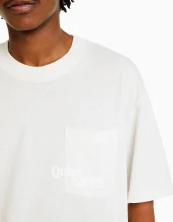 BERSHKA T-shirt manches courtes boxy fit poche Blanc Store