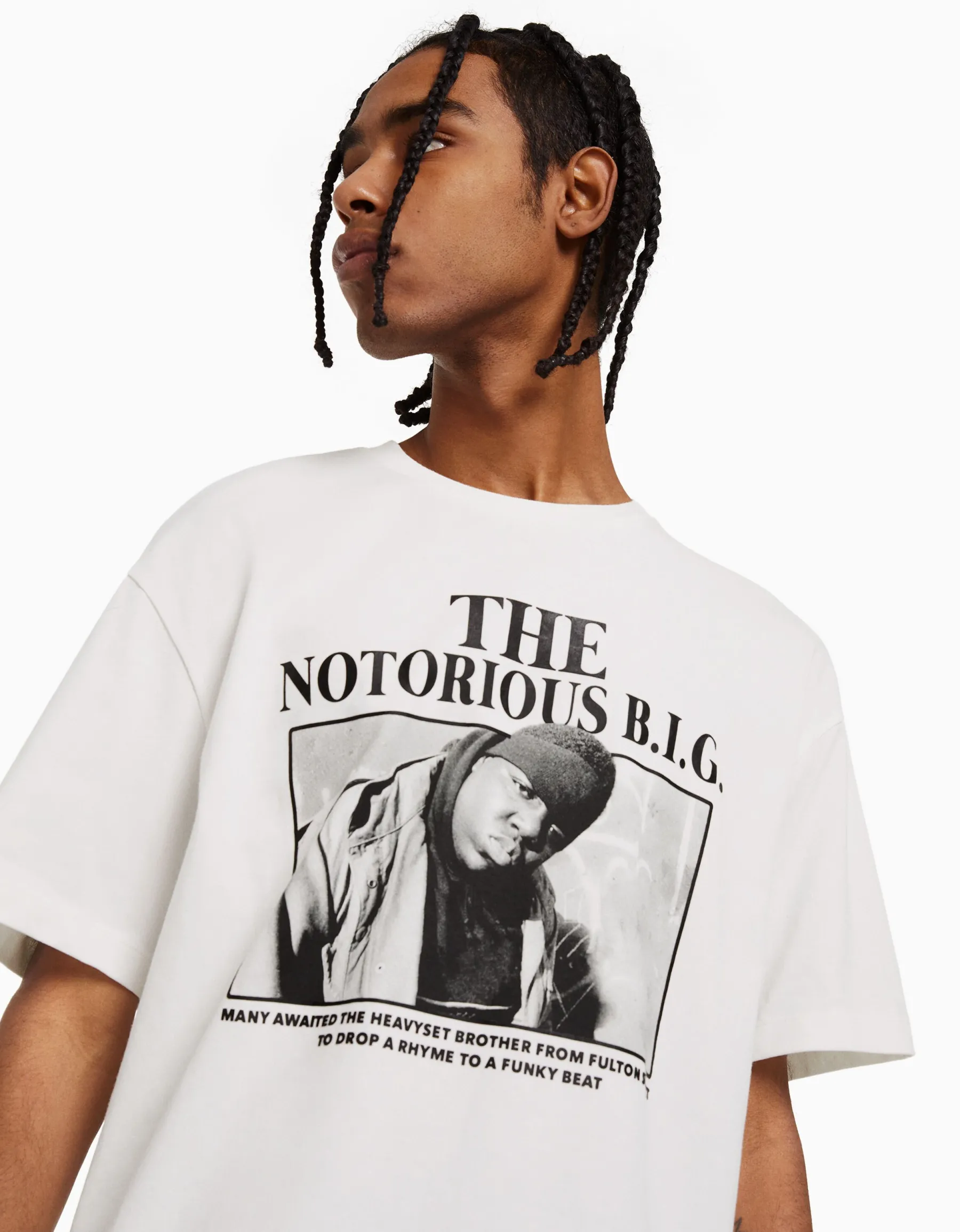 BERSHKA T-shirt manches courtes boxy fit The Notorious B.I.G. Blanc Store