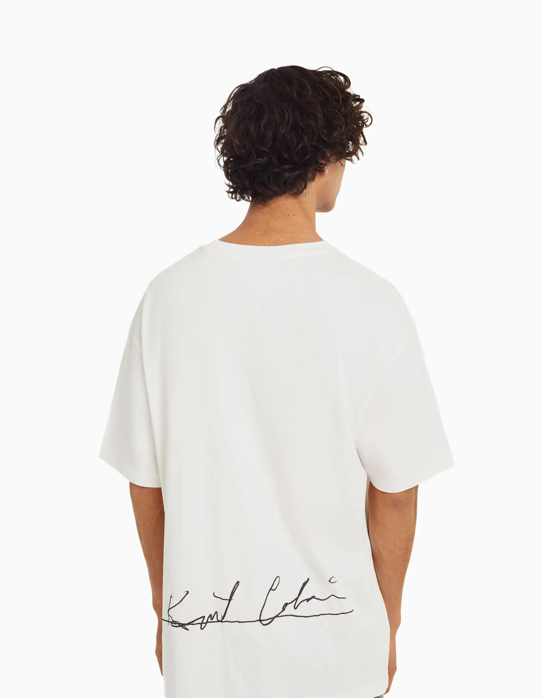 BERSHKA T-shirt manches courtes boxy fit Kurt Kobain Blanc Sale