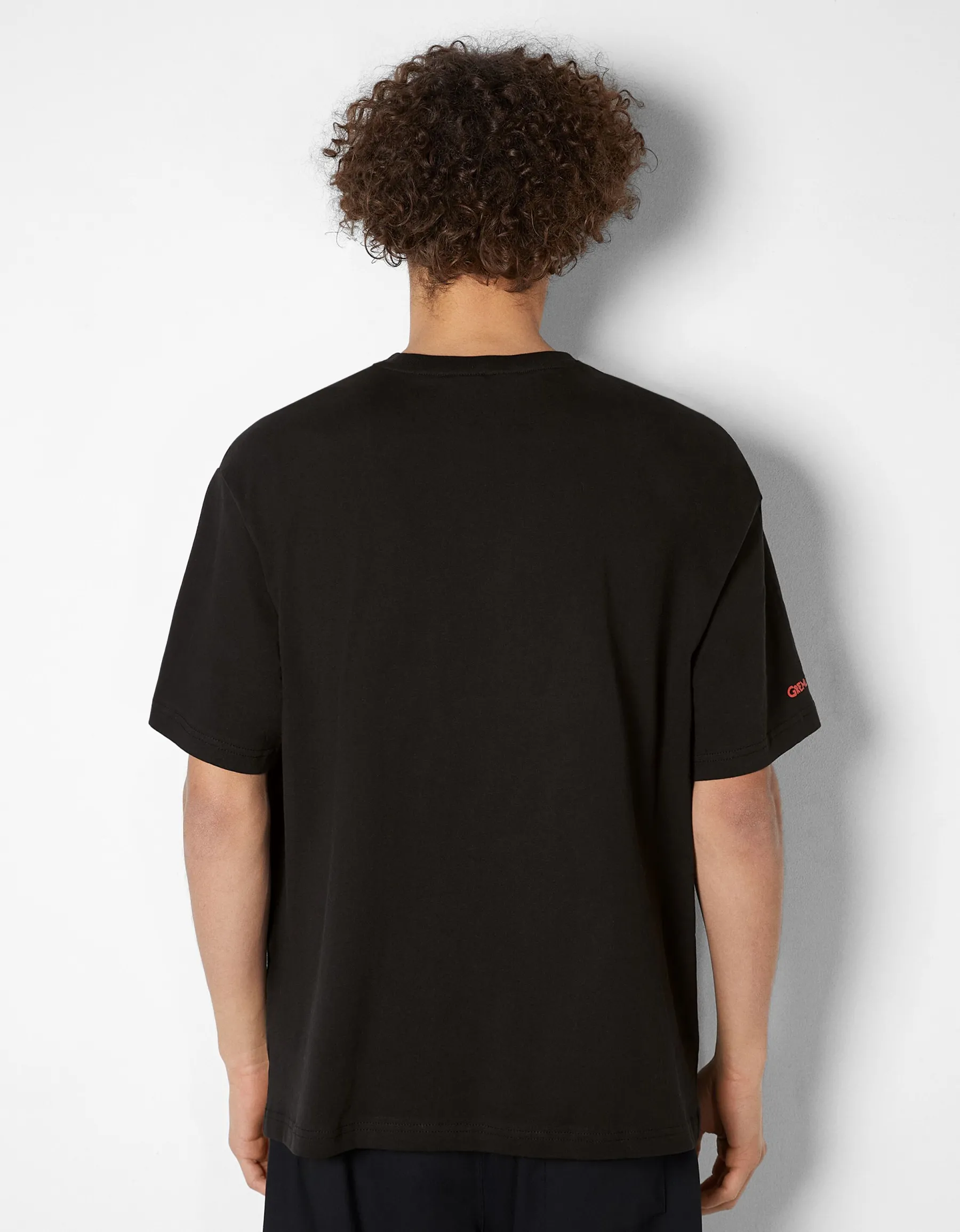 BERSHKA T-shirt manches courtes boxy imprimé Gremlins Noir New