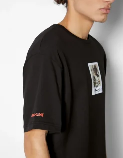 BERSHKA T-shirt manches courtes boxy imprimé Gremlins Noir New