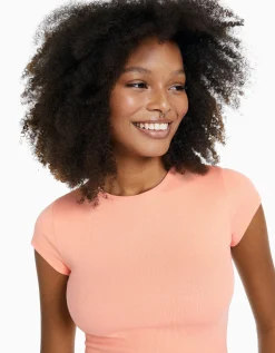BERSHKA T-shirt manches courtes bord côte Orange Flash Sale