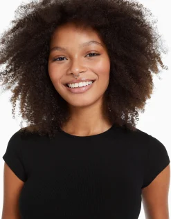 BERSHKA T-shirt manches courtes bord côte Noir Best