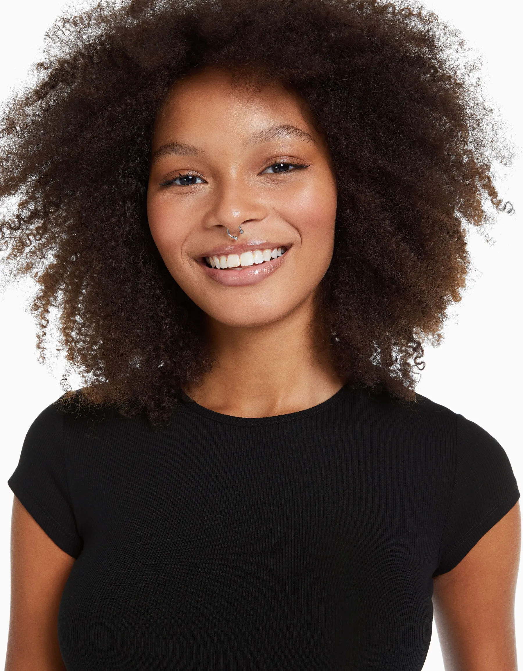 BERSHKA T-shirt manches courtes bord côte Noir Best