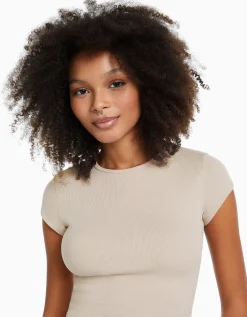 BERSHKA T-shirt manches courtes bord côte Sable Hot