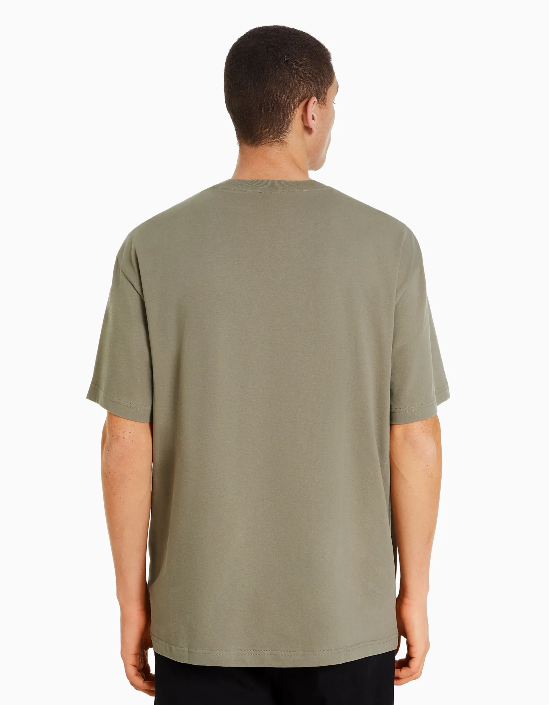 BERSHKA T-shirt manches courtes boxy fit imprimé poche Kaki Hot