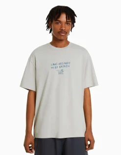 BERSHKA T-shirt manches courtes boxy fit lettering Pierre Online