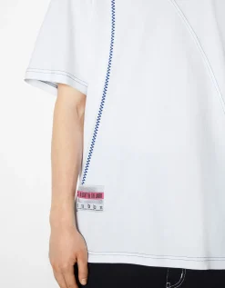 BERSHKA T-shirt manches courtes boxy fit fil contraste Blanc Cheap