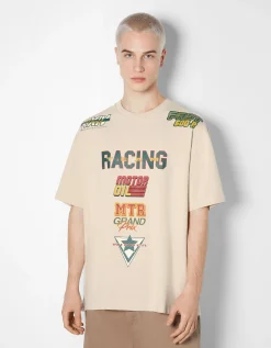 BERSHKA T-shirt manches courtes boxy imprimé racing Camel Shop