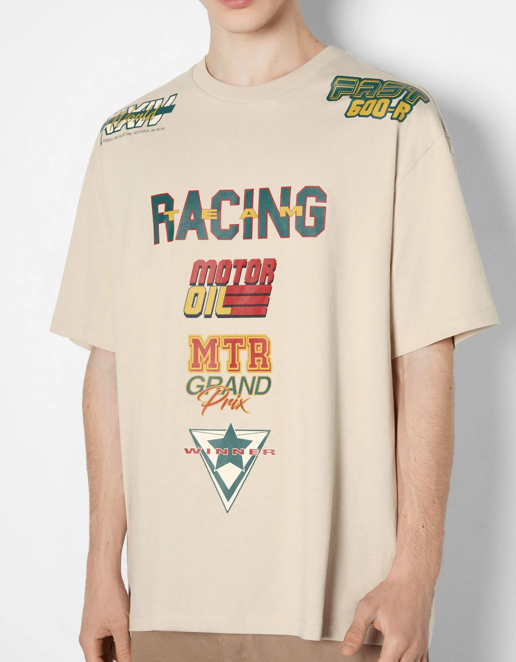 BERSHKA T-shirt manches courtes boxy imprimé racing Camel Shop