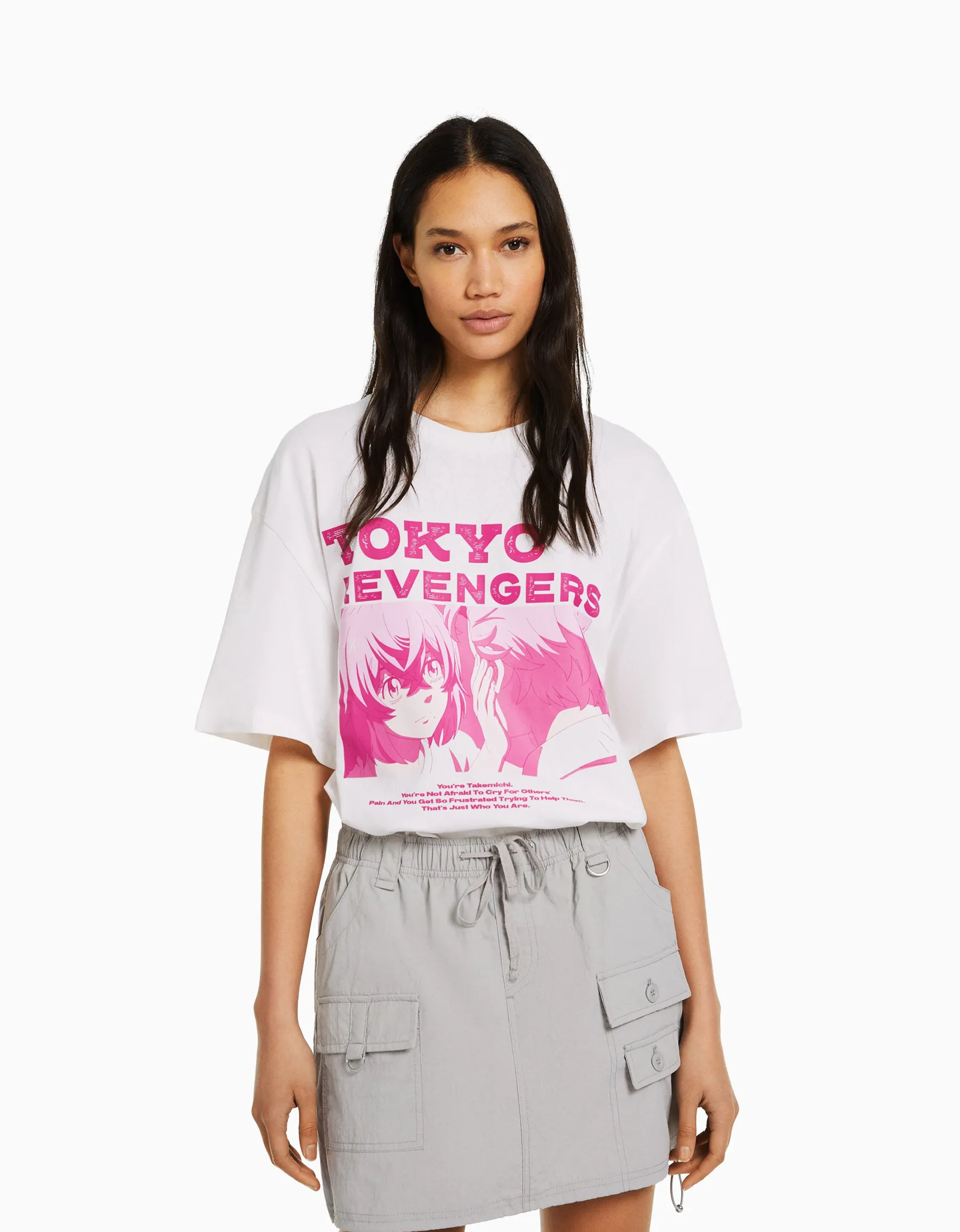 BERSHKA T-shirt manches courtes boxy fit imprimé TOKYO REVENGERS Noir Cheap