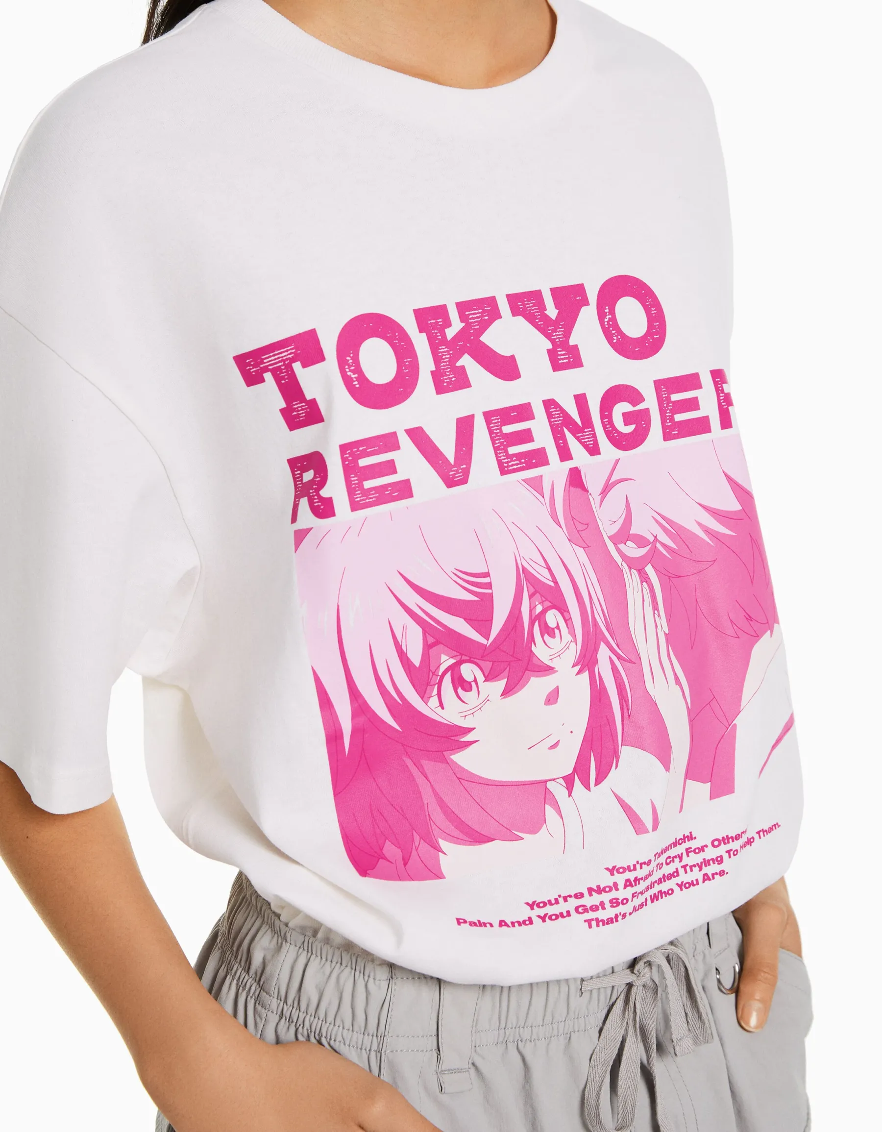 BERSHKA T-shirt manches courtes boxy fit imprimé TOKYO REVENGERS Noir Cheap