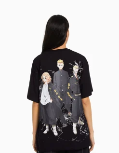 BERSHKA T-shirt manches courtes boxy fit TOKYO REVENGERS Noir Hot