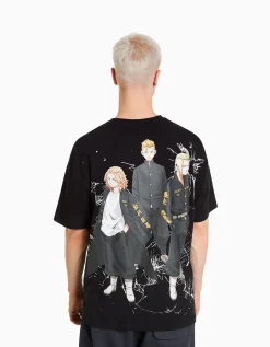 BERSHKA T-shirt manches courtes boxy fit TOKYO REVENGERS Noir Sale