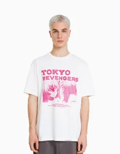 BERSHKA T-shirt manches courtes boxy fit imprimé TOKYO REVENGERS Noir Fashion