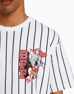 BERSHKA T-shirt manches courtes boxy fit imprimé Tom & Jerry Noir Discount