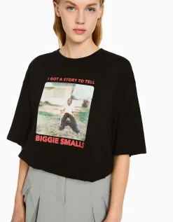 BERSHKA T-shirt manches courtes boxy fit imprimé The Notorious B.I.G. Noir Online