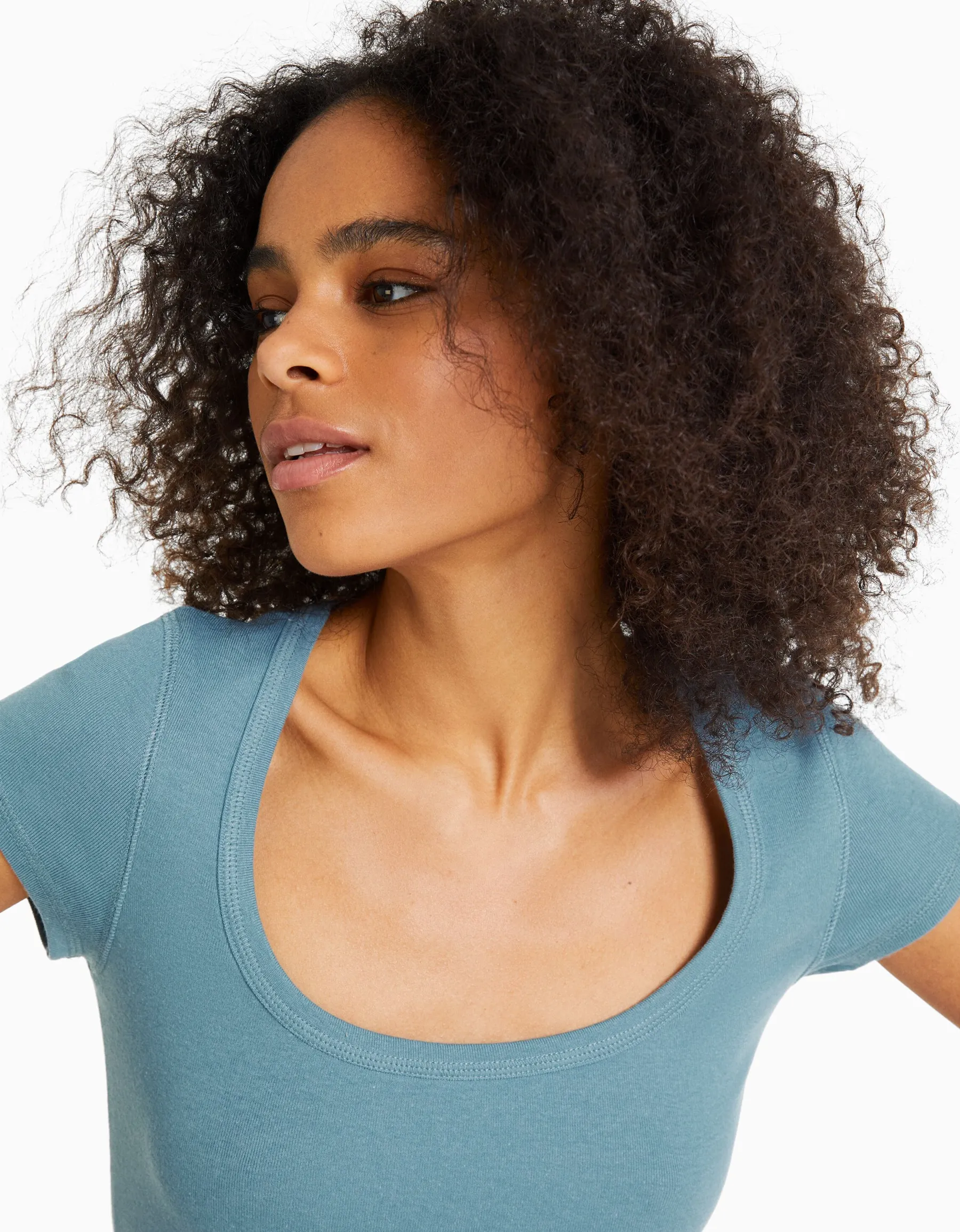BERSHKA T-shirt manches courtes col rond Bleu lavé Cheap