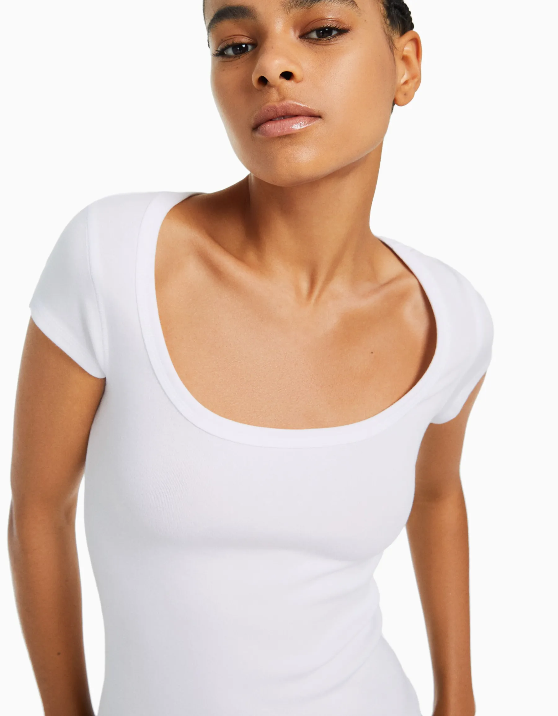 BERSHKA T-shirt manches courtes col rond Bleu lavé Flash Sale