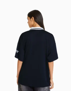 BERSHKA T-shirt manches courtes col polo football Marine Flash Sale
